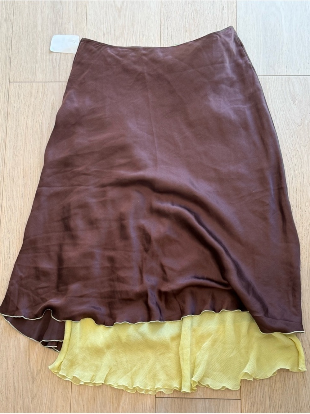 Vintage Bianca Nygård 100% Silk Bias Skirt NWT Brown Chartreuse Layered Midi 10 - Picture 6 of 11